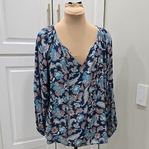 Nine West Blue Floral Relaxed Blouse